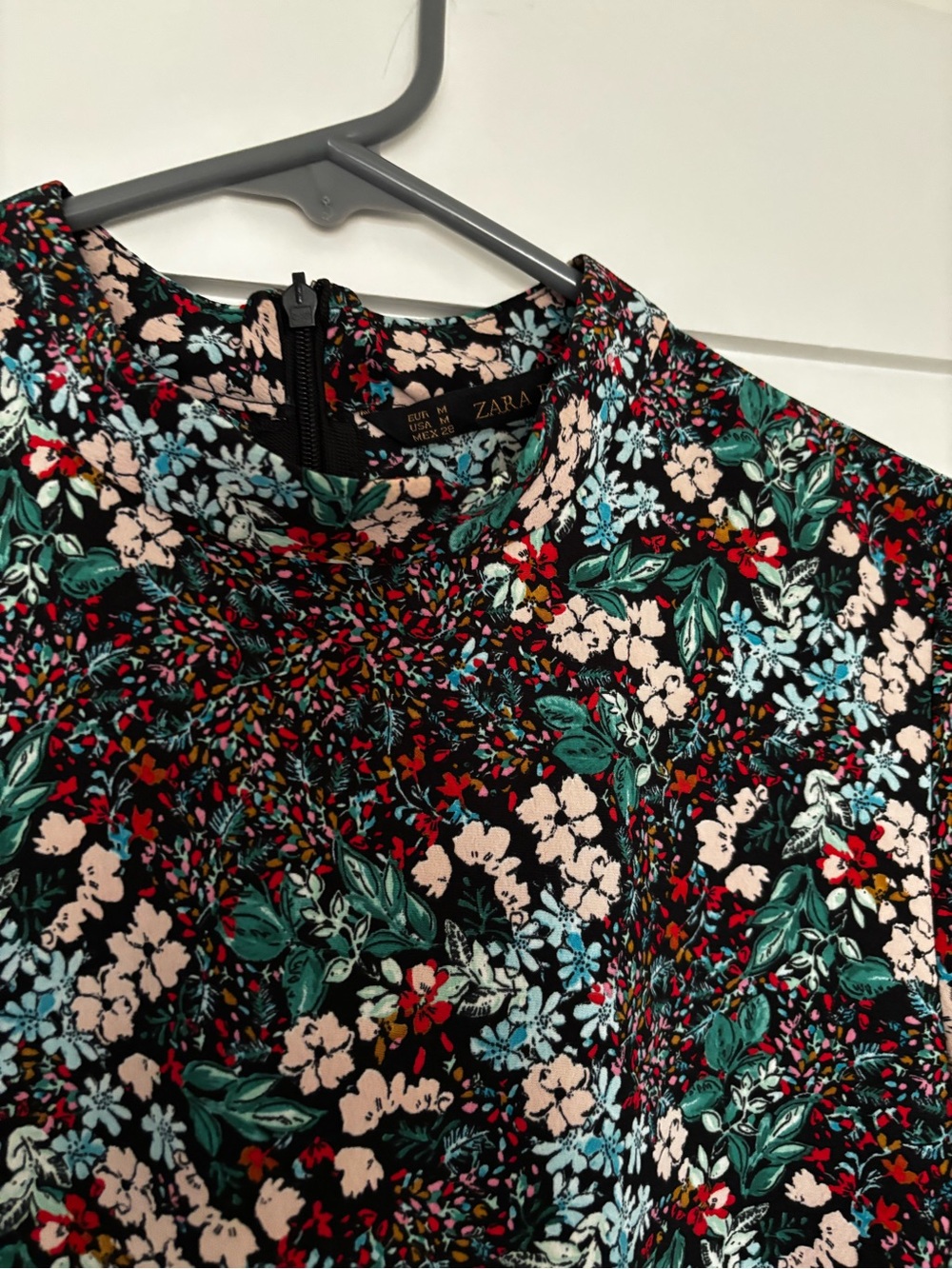 Zara Floral Short Sleeve Skater Dress in Black & Teal